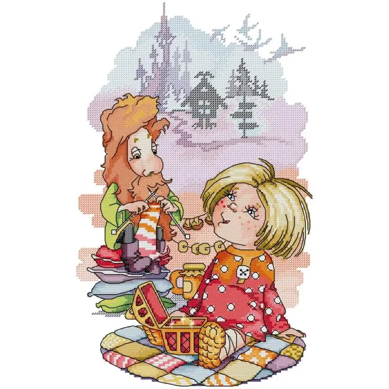 Expect Cartoon Character Patterns DIY Kids Handmade Cross Stitch Kits 14CT 16CT 11CT White Count HD Printed Cloth Embroidery Set