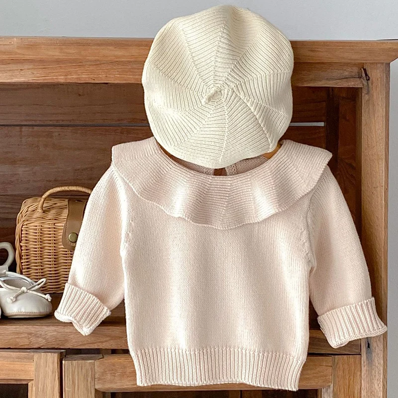 2024 New Autumn Kids Sweater Newborn Baby Girls Sweater Long Sleeved Solid Color Kids Knitting Pullover Children Clothes