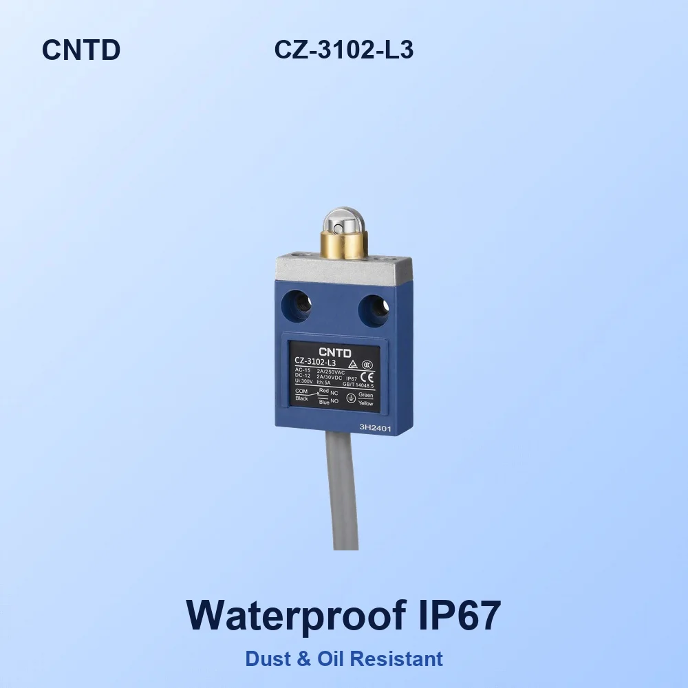 CZ-3102-L3 Limit Switch IP67 Waterproof SPDT 1NO + 1NC 2A 250VAC Aluminum Housing 3m Cable Oil-proof Dust-proof
