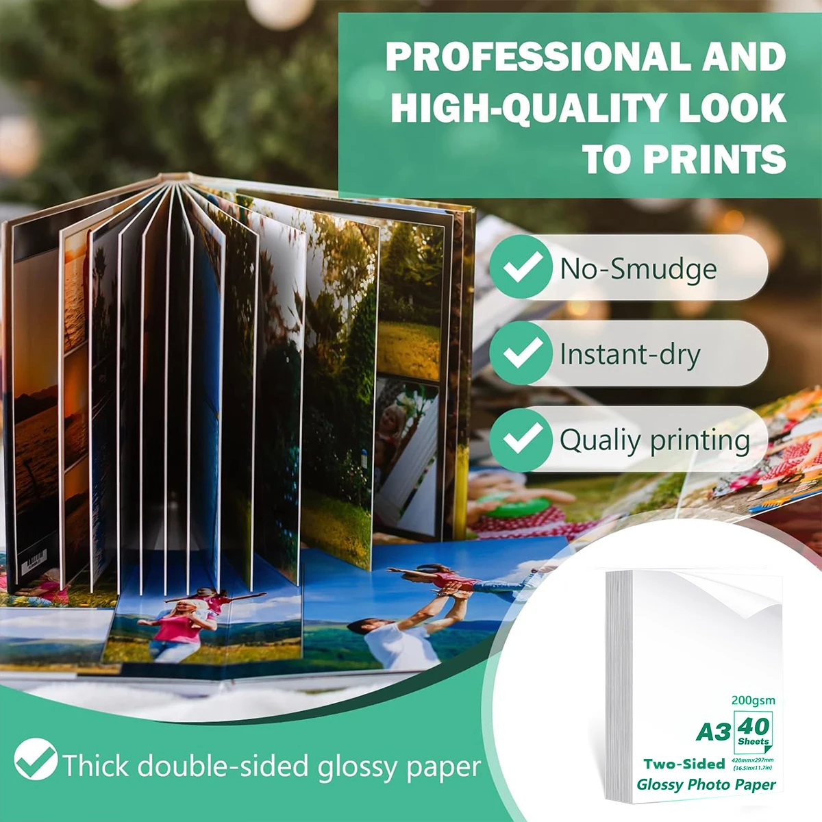 100Sheets A3 Double-Sided Glossy Photo Paper 11.7x16.5
