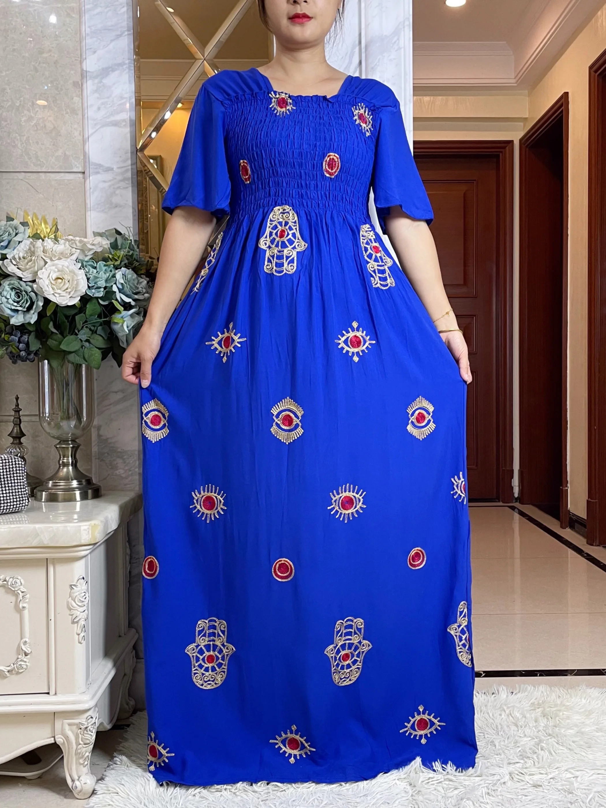 New Dubai Embroider Cotton Muslim Modest Dress For Women Elegant Arabic Femme Abaya Islamic Quarter Sleeve Turkey Clothing