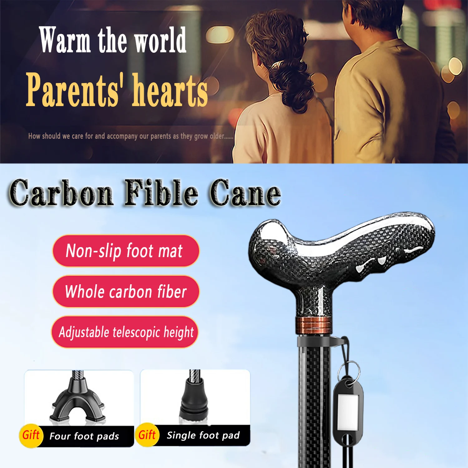 

Carbon Fiber Telescopic Hiking Cane Anti-Slip Fall-Proof Adjustable Height Walking Stick for Assisted Hikin trekking pole