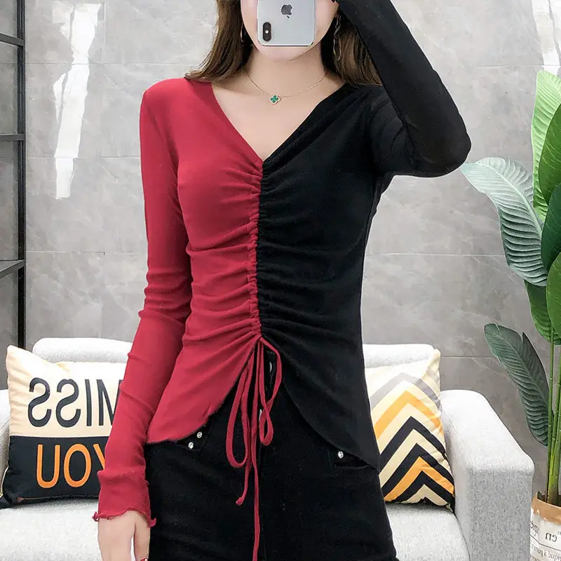 Fashion Asymmetrical Shirring Spliced Folds Bow Lace Up Blouse Female Clothing 2022 Autumn New Casual Pullovers Korean Shirt