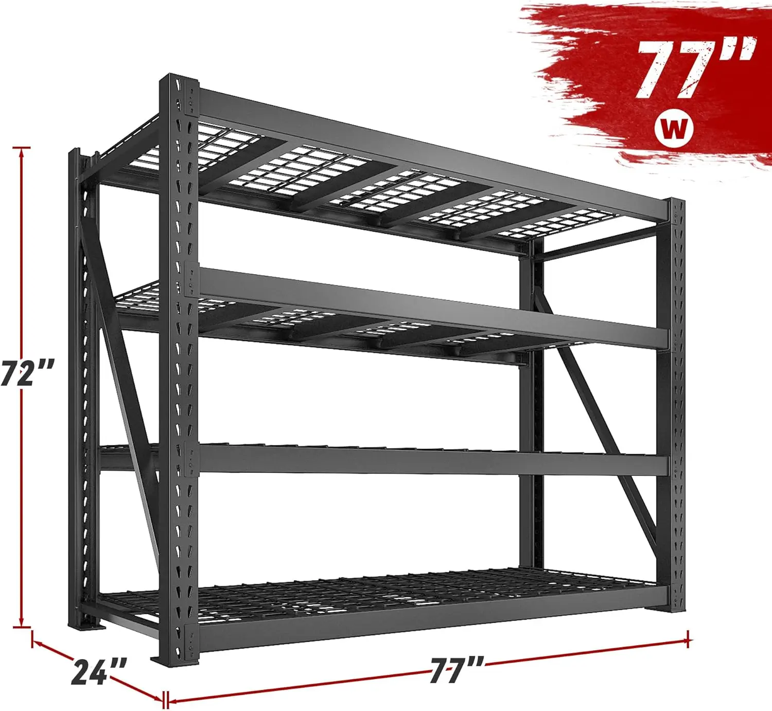 Regały garażowe 8000 LBS, stalowe regały o dużej wytrzymałości 77" W Regulowane metalowe półki do przechowywania Półka użytkowa do Ga