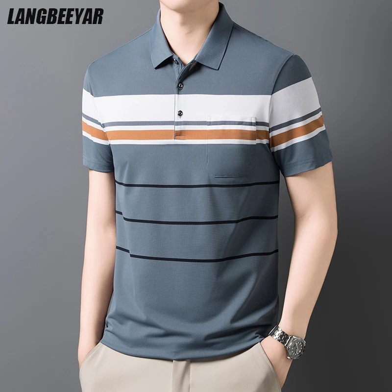 

Top Quality New Summer Logo Brand Designer Luxury Striped Casual Polo Shirt Men Short Sleeve Tops Fashions Mens Clothes 2025