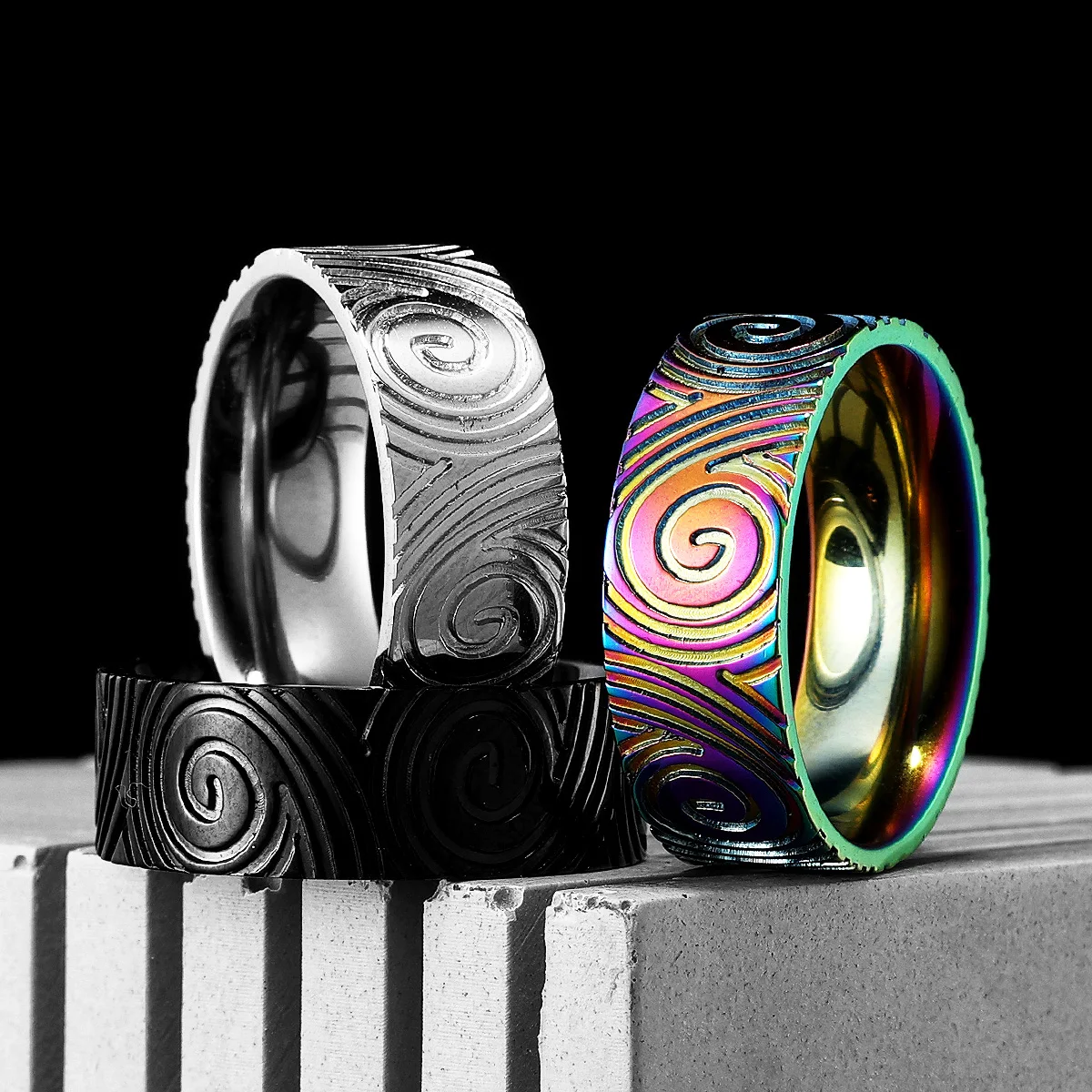 Fingerprint Swirl Annual Men Rings Stainless Steel Punk Hiphop Stranger Things Women Jewelry Fashion Accessories Gift Wholesale