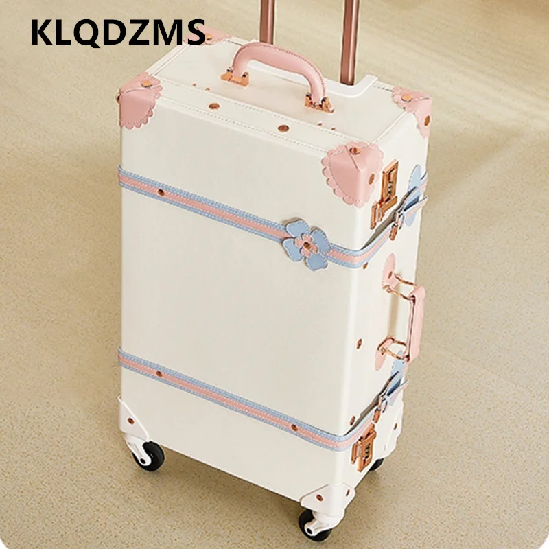 

KLQDZMS Suitcase on Wheels Women's Boarding Box PU Trolley Case Travel Bag Set 20"22"24"26"28 Inch Large Capacity Luggage