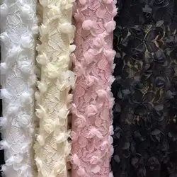 3D Flower Mesh Rose Embroidery Stretch Lace Fabric for Wedding Dress Clothing Skirt Accessories Designer Fabric