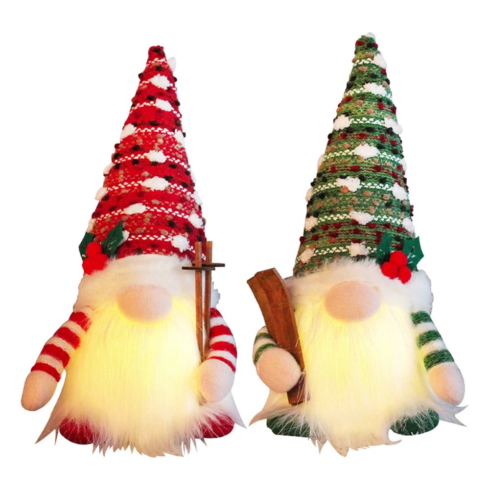 Christmas Luminous Sled Dwarf Doll with LED Light Glowing Gnome Doll Illuminated Dwarf Doll for New Year Party Decor