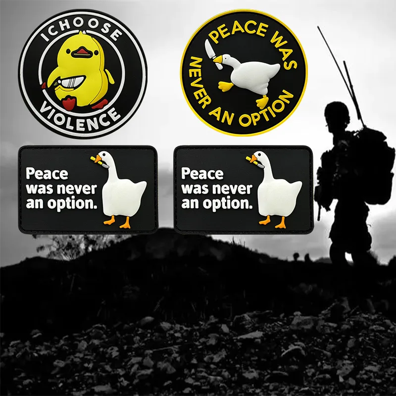 Peace Was Never An Option Geese Soft Rubber PVC Patch Combat Knives Duck Animal Teams Morale Badge Backpack Patches for Clothing