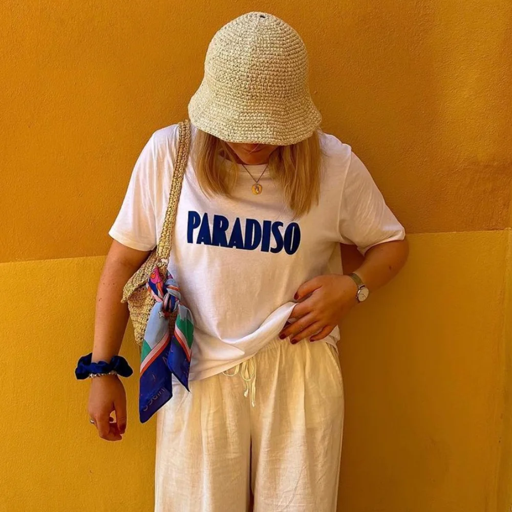 روان 5C787 رسالة الجرافيك طباعة المرأة تي شيرت الصيف س الرقبة قصيرة الأكمام سيدة البلوز الكلاسيكية عادية خمر فام ToP