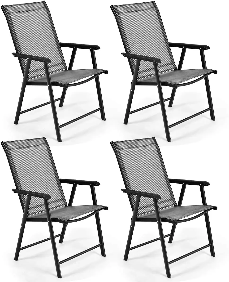 Patio Chairs Outdoor Foldable Sling Chairs with Armrests for Lawn Garden Backyard Poolside Porch Folding Outdoor Chairs