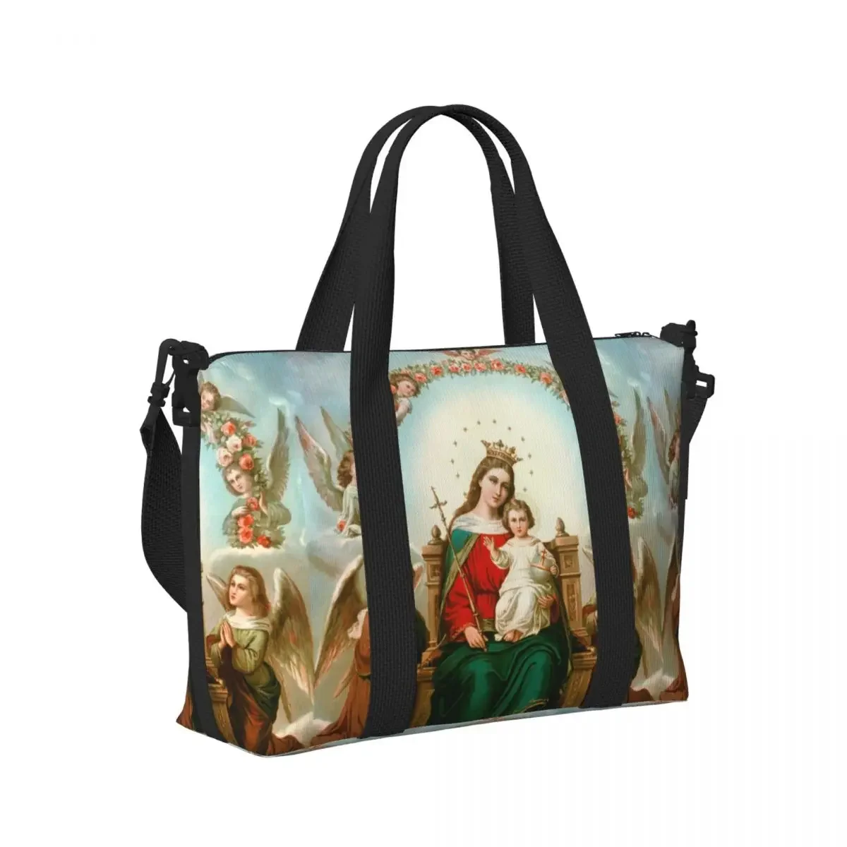 カスタムラージ聖母マリアトートバッグ女性用カトリッククリスチャンショッパーショルダージムビーチトラベルバッグ