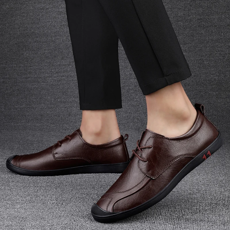 Lace Up Shoes Men's Comfortable Casual Work Shoes Leather Shoes Top Quality Driving Walk Sneakers Daily Commute Soft Sole Shoes