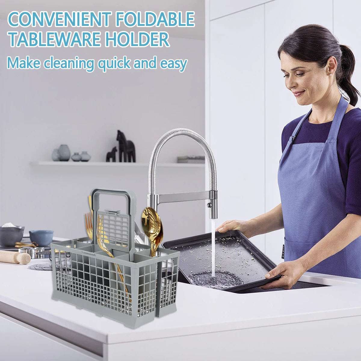 Multifunctional Dishwasher Basket Universal Foldable Cutlery Holder Dishwasher Basket Accessory Knife and Fork Storage Basket