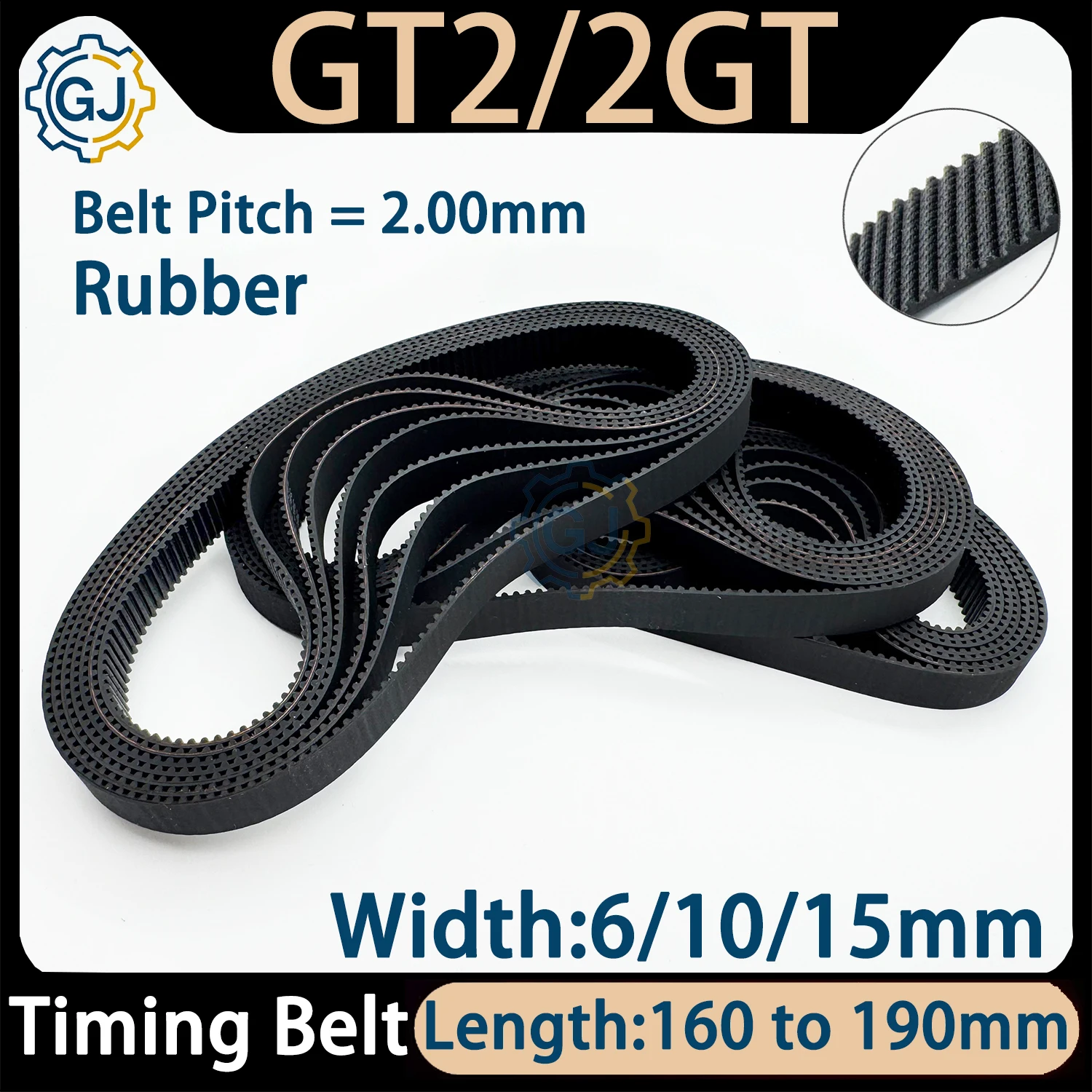 2GT Timing Belt GT2 Belt Length 160mm-190mm Closed Loop Rubber Belt Width6 10 15mm 2M Belt Synchronous Belt For 3D Printer Belt