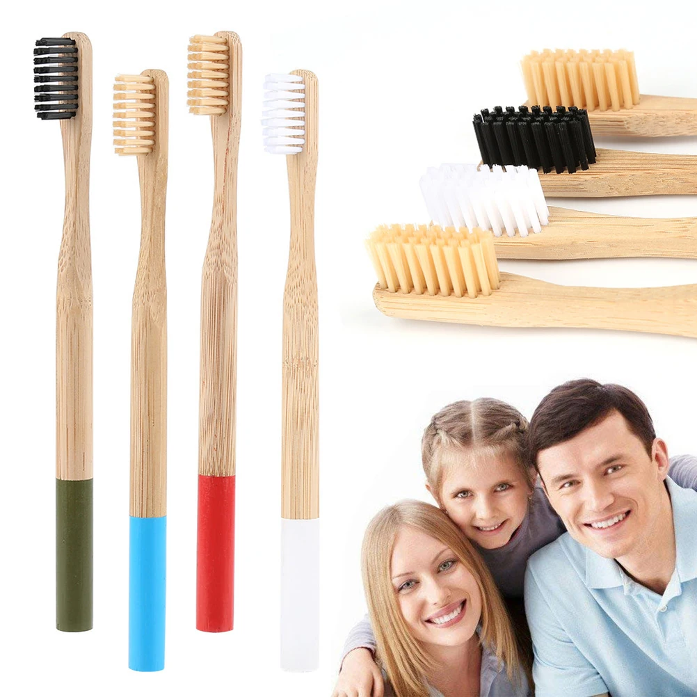 

4pcs Bamboo Toothbrush Biodegradable Soft Bristle For Adults Travel Home Use Sky-Blue Wooden Handle Ergonomic Anti-Slip Grip