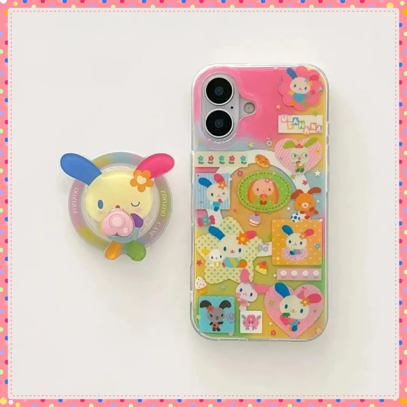 Coque de téléphone Rainbow Rabbit Dopamine Bunny Art pour MagSafe iPhone 17 16 15 14 13 Pro Max – Étui de luxe mignon antichoc motif dessin animé