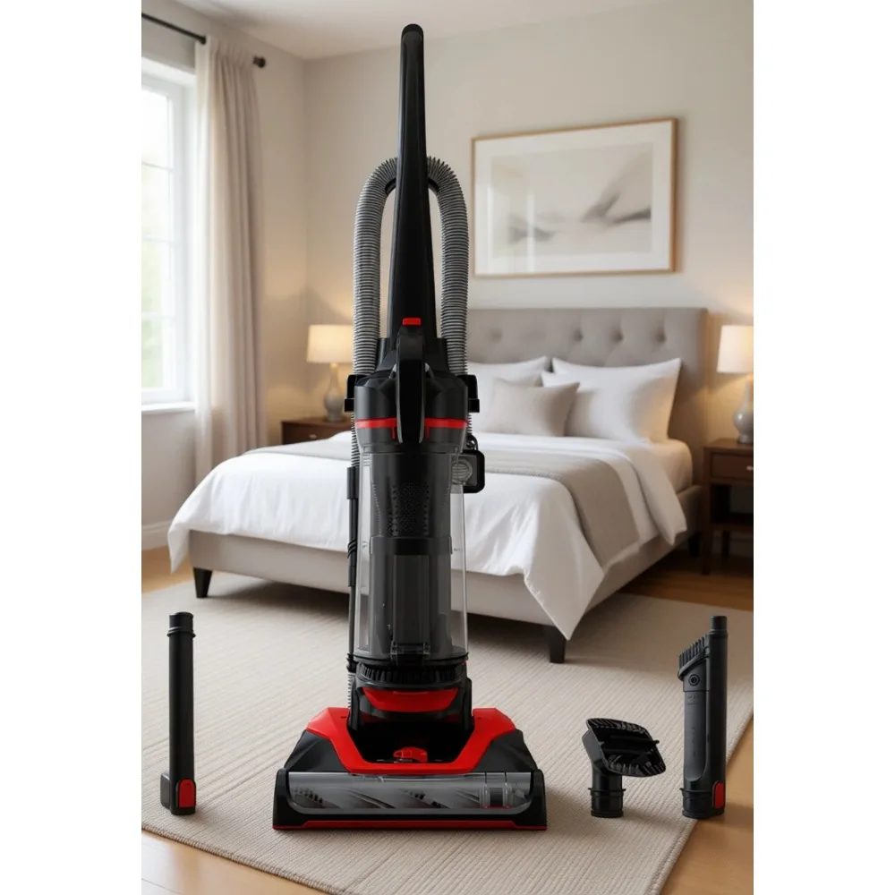 Lightweight Corded Upright Vacuum for Carpet and Hard Floor Powerful Bagless Home Cleaning Extended Reach