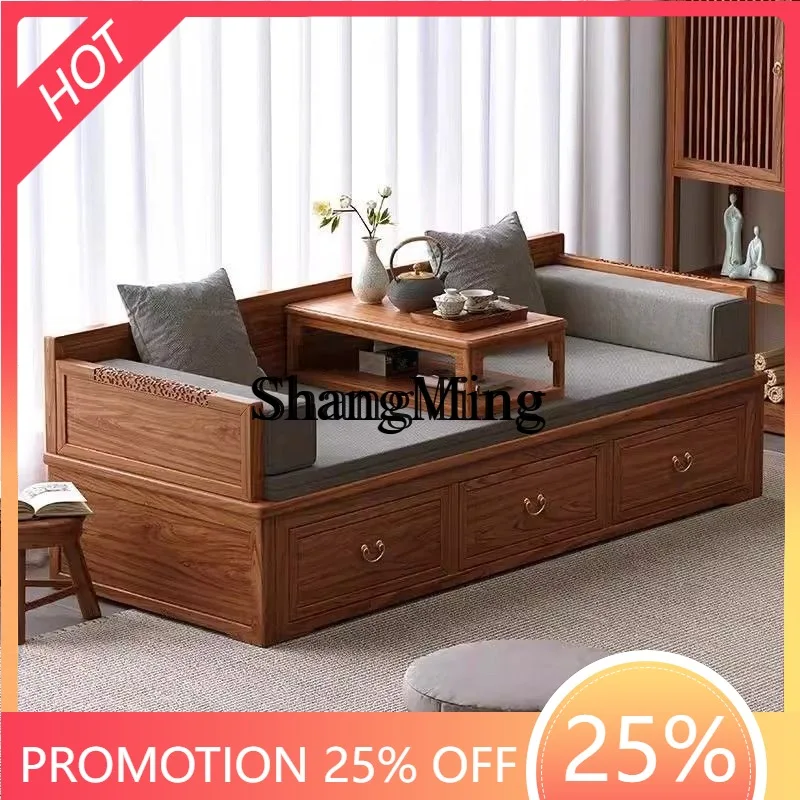 

SM Chinese solid wood Arhat bed push-pull retractable folding sofa bed multi-function living room storage