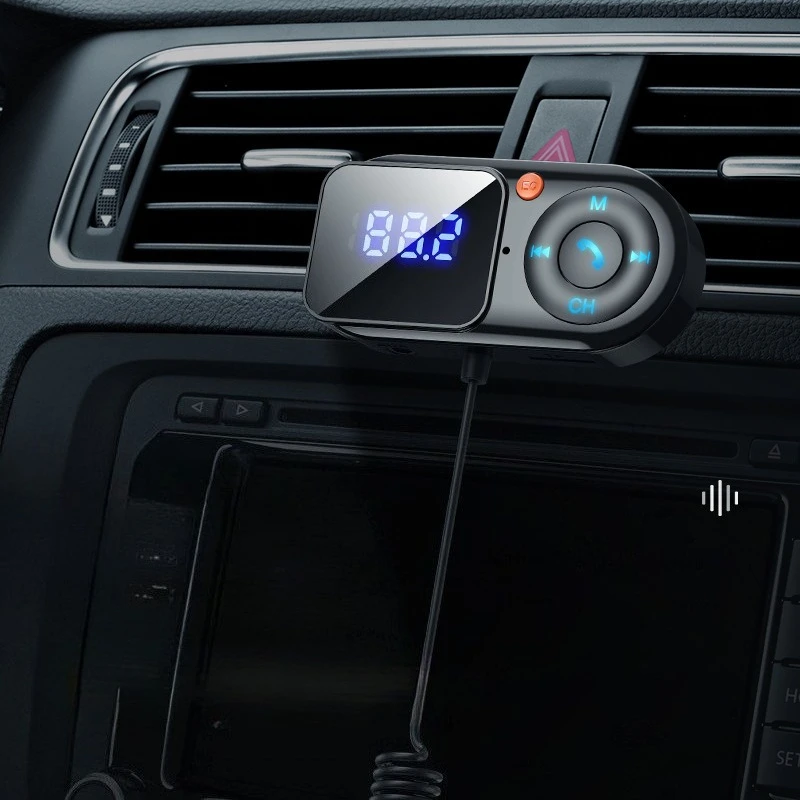 Modulador de transmisor FM Bluetooth 5,0, receptor de Audio auxiliar de 3,5mm, pantalla LED, Kit de manos libres USB para coche, compatible con tarjeta TF, reproductor de MP3