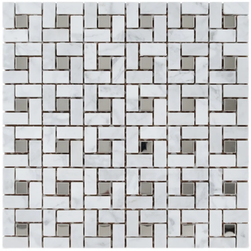 

Silver metal mosaic tile mix marble tile DIY wallpaper for bar decoration