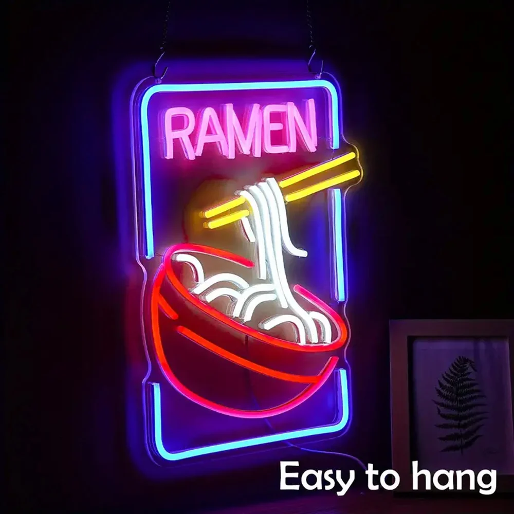 Decoração de parede LED Ramen Neon Sign, USB Powered Neon Light com interruptor para quarto, arte para restaurante, vitrine, decoração de casa