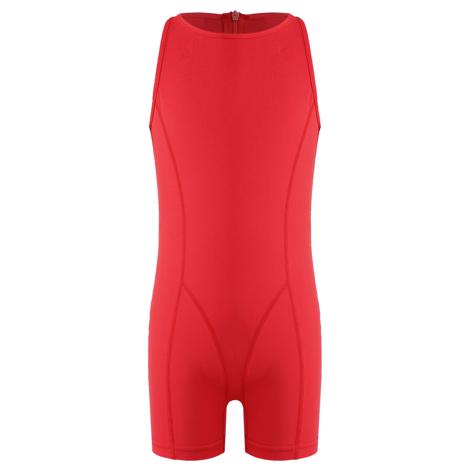 

Girls Gymnastics Lyrical Dance Practice Jumpsuit Round Neck Sleeveless Back Zipper Thigh Length Bodysuit for Dance Class Train