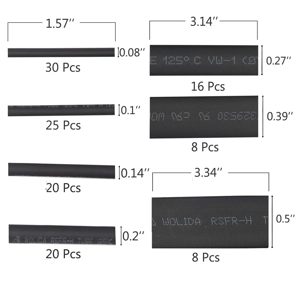 127pcs Preto Calor Shrinkable Tubo Cabo Isolamento Manga Impermeável Eletrônico Lated Polyolefin Sheathed Shrink Tubing