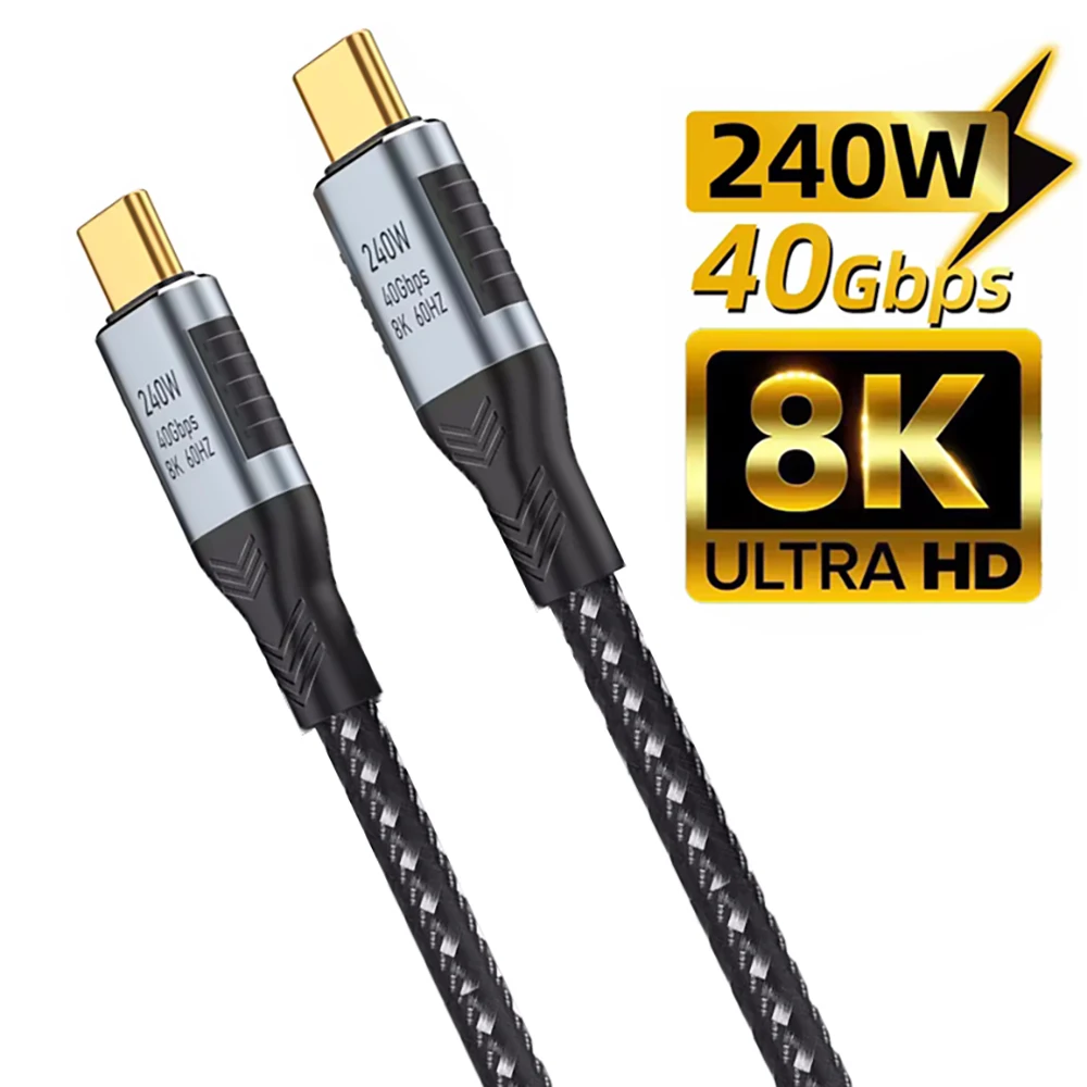 

USB C to C 40Gbps USB4 Thunderbolt3 Data Cable 8K@60Hz Display 240W Fast Charing Cord for Laptop Docking Hub PC Mobile Hard Disk