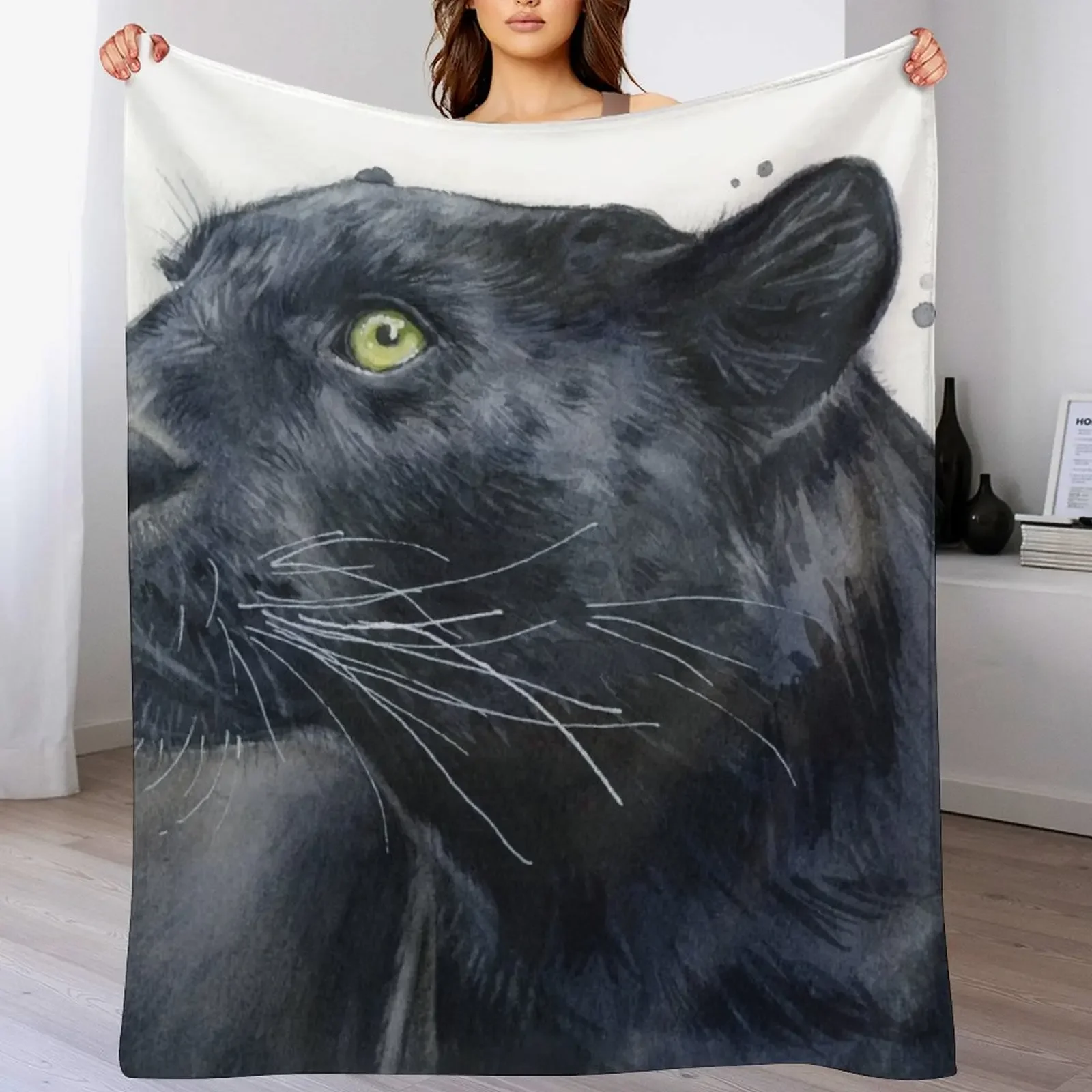 

Black Jaguar Panther Watercolor Throw Blanket for winter Custom Decorative Sofa Blankets