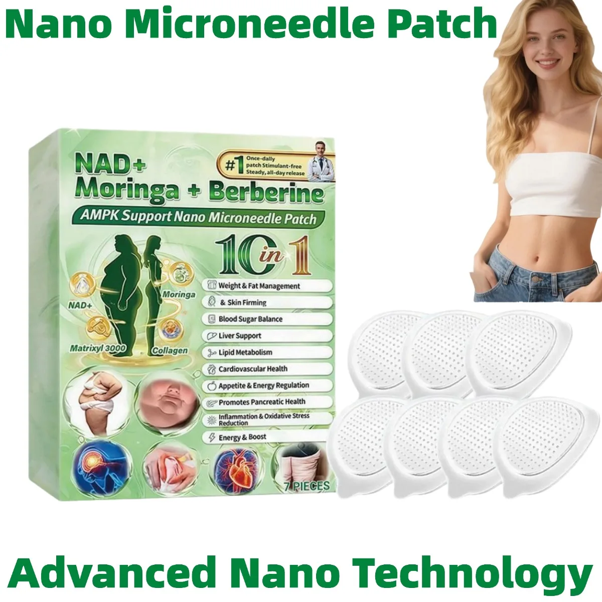

Берберин NAD+ для укрепления кожи и сжигания жира - Нано-микронидл-стикеры с морингой для укрепления кожи - Натуральное моделирование фигуры, длительный комфорт и уход для женщин и мужчин