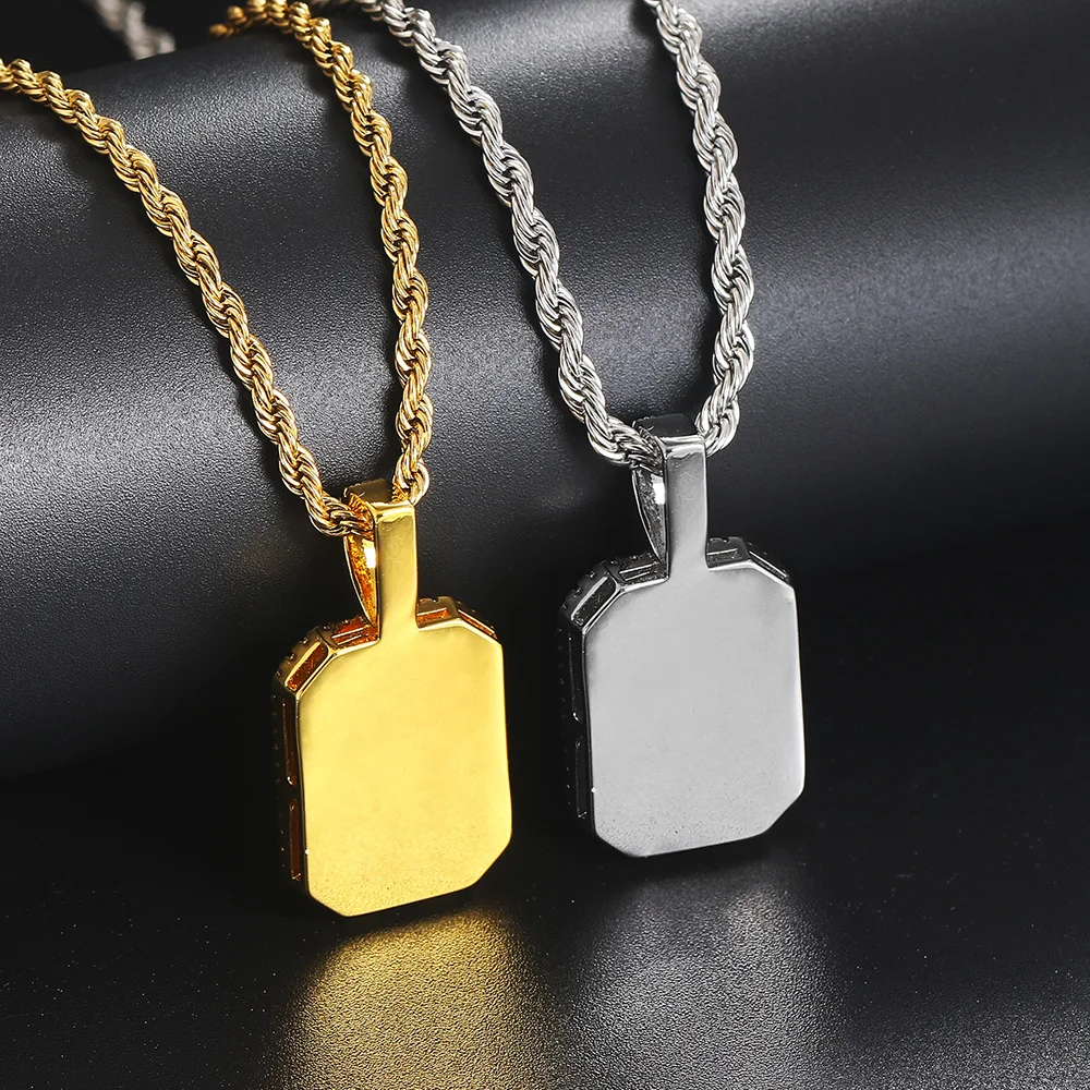 Hip Hop Iced Out Pendant Necklaces for Men Luxury Shiny Colorful Zirconia Stainless Steel Rope Chain on Neck Rapper Jewelry