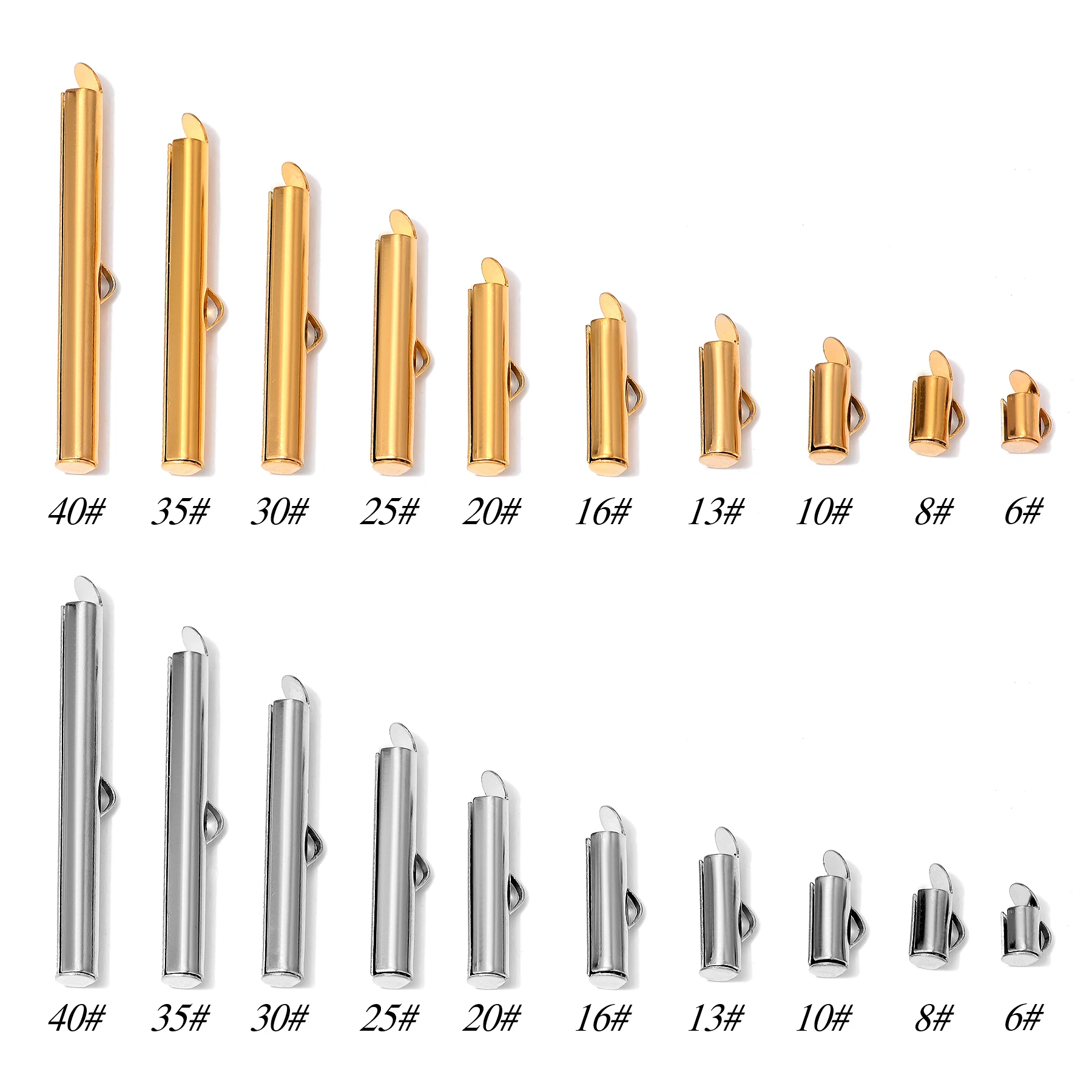 8pcs Stainless Steel Gold Plated Crimp End Beads Slide Chain Clasp Tube Slider Connector for DIY Bracelet Crafts Jewelry Making view 2