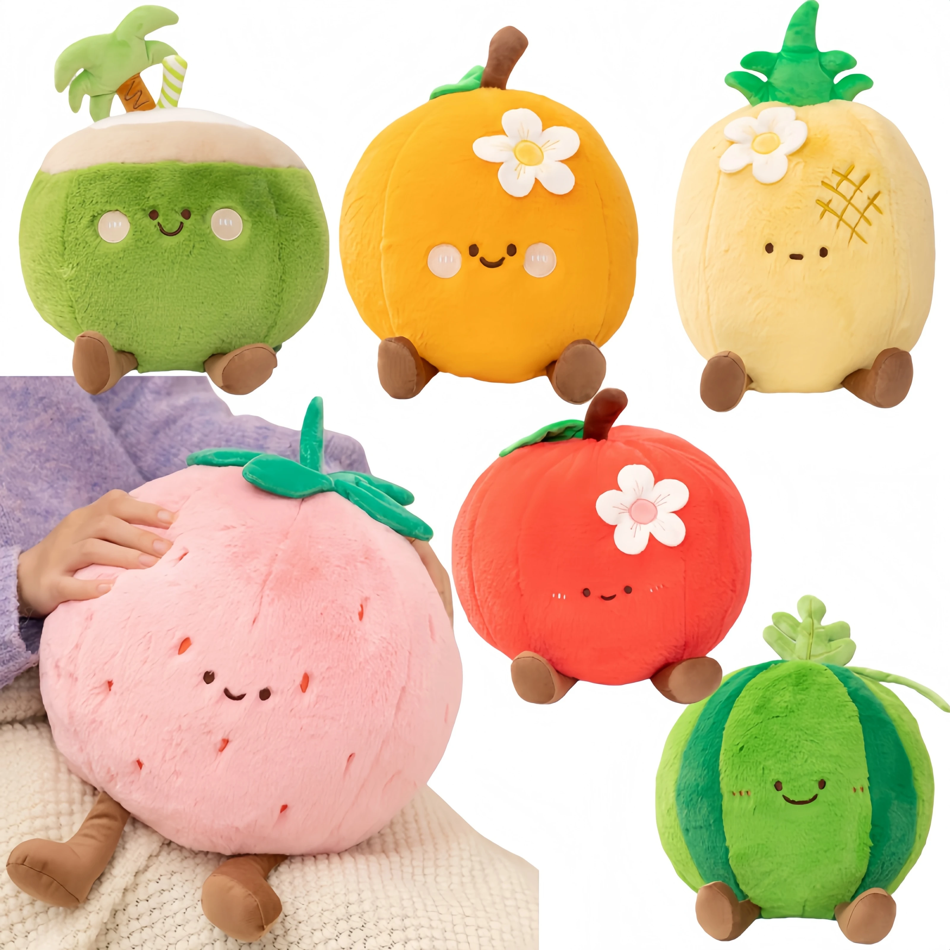 لطيف الفواكه ألعاب من نسيج مخملي جوز الهند الفراولة البطيخ البرتقال التفاح الأناناس لينة محشوة الكرتون الفاكهة دمية طفل أطفال هدية عيد الميلاد #1