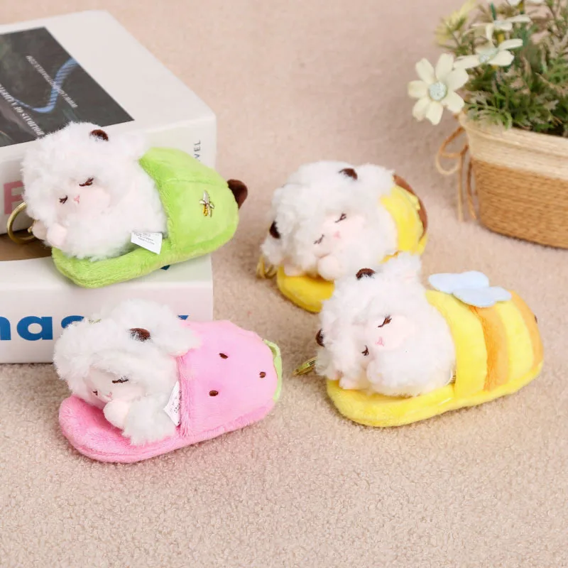 Funny Drawstring Lying Posture Sheep Plush Keyring Simulation Cartoon Sheep Plush Stuffed Toy Backpack Decor Keyring For Gifts