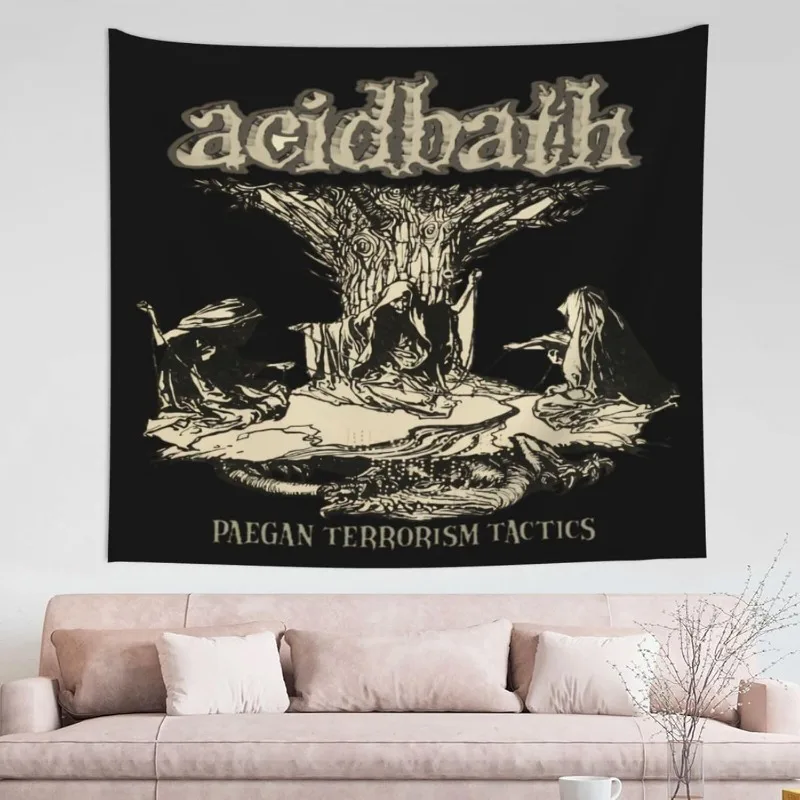 1 Acid Bath Music Band Black Tapestry - Pagan Terrorism Design, Polyester Wall Hanging for Bedroom and Living Room Decor