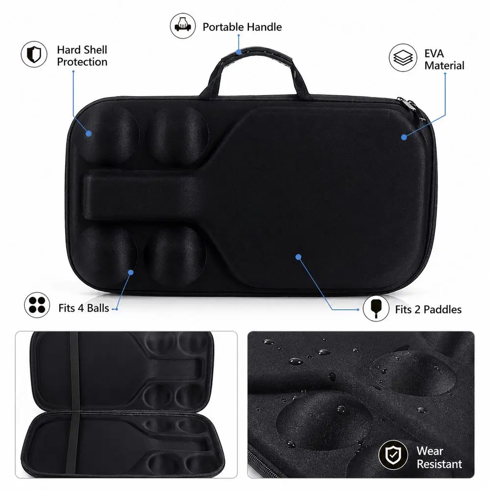 Hard Shell Pickleball Racket Storage Bag Fits 2 Paddles And 4 Balls Waterproof Pickleball Paddle Bag Space Saving