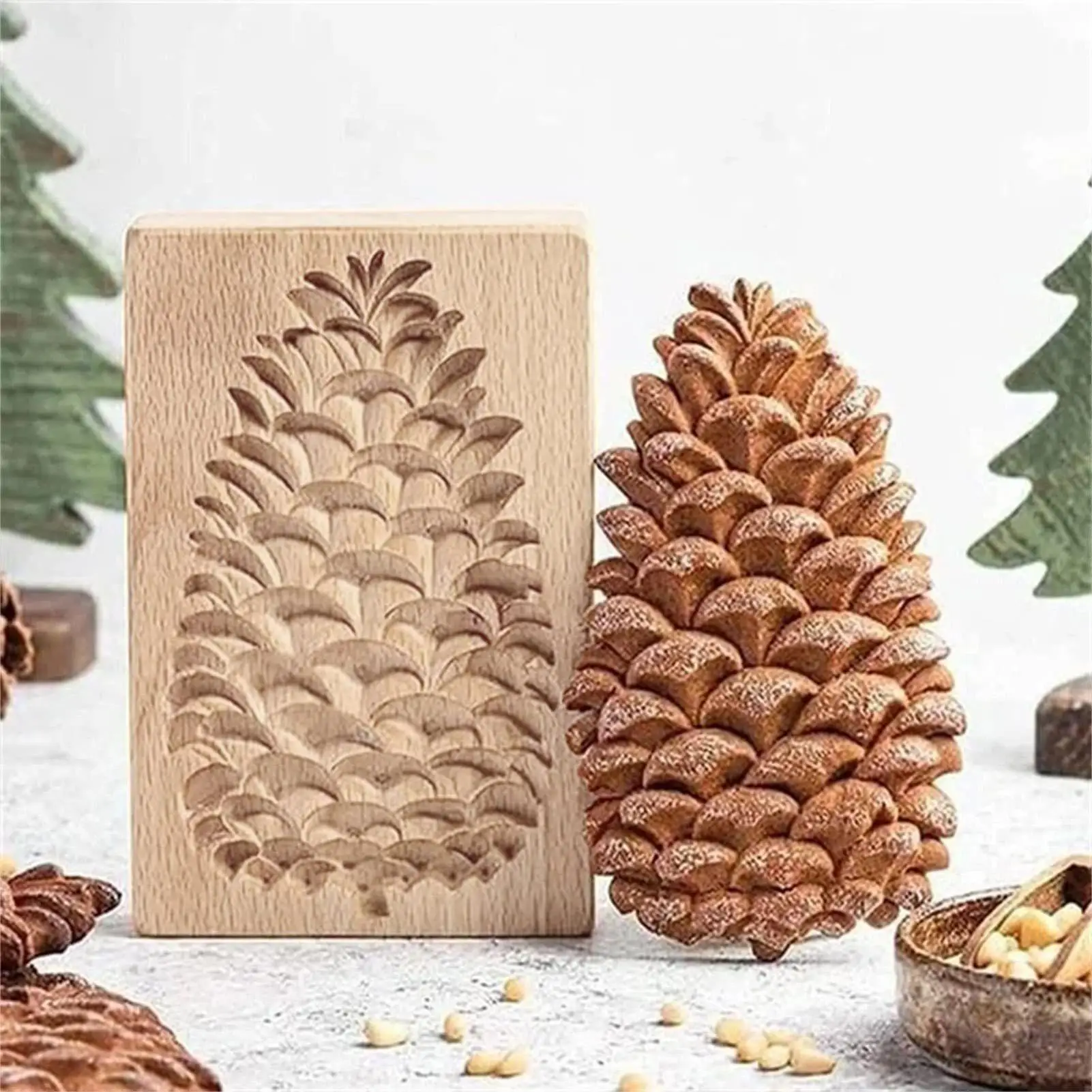 Wooden Cookie Molds 2 Pieces Reusable Cutter 3D Squirrel And Pine Cone Cookie Stamp Mold for Beginner Easter Halloween Christmas - view 3