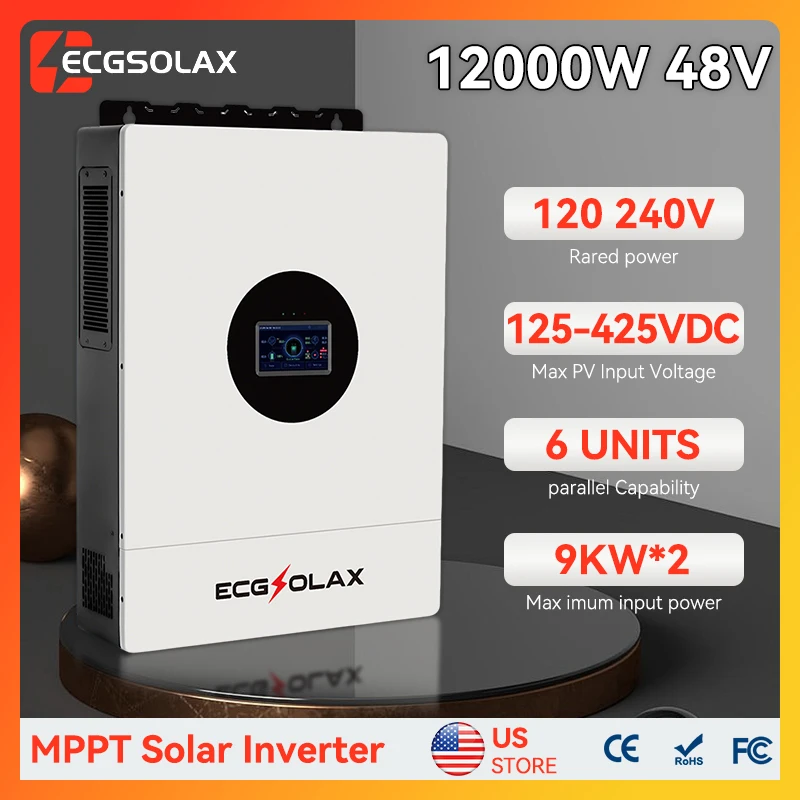 ECGSOLAX 12KW Hybrid Solar Inverter 48V 110V/240V Split Phase Hybrid Inverter With MPPT 200A Charging controller Built-in WIFI