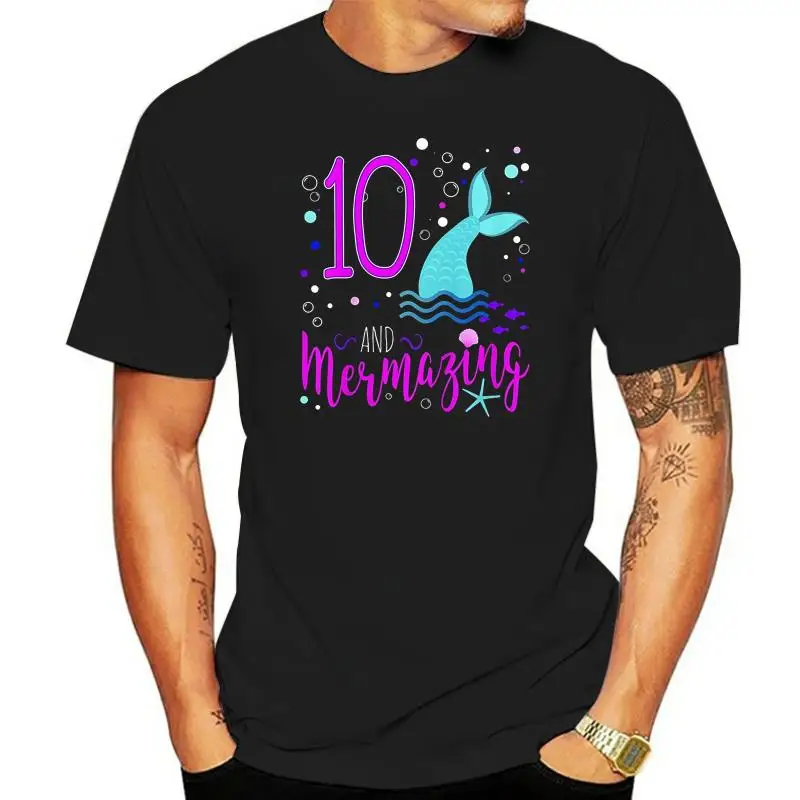 Mermaid Girls 10Th Birthday Shirt 10 Years Old Party Gift Big Tall Tee Shirt