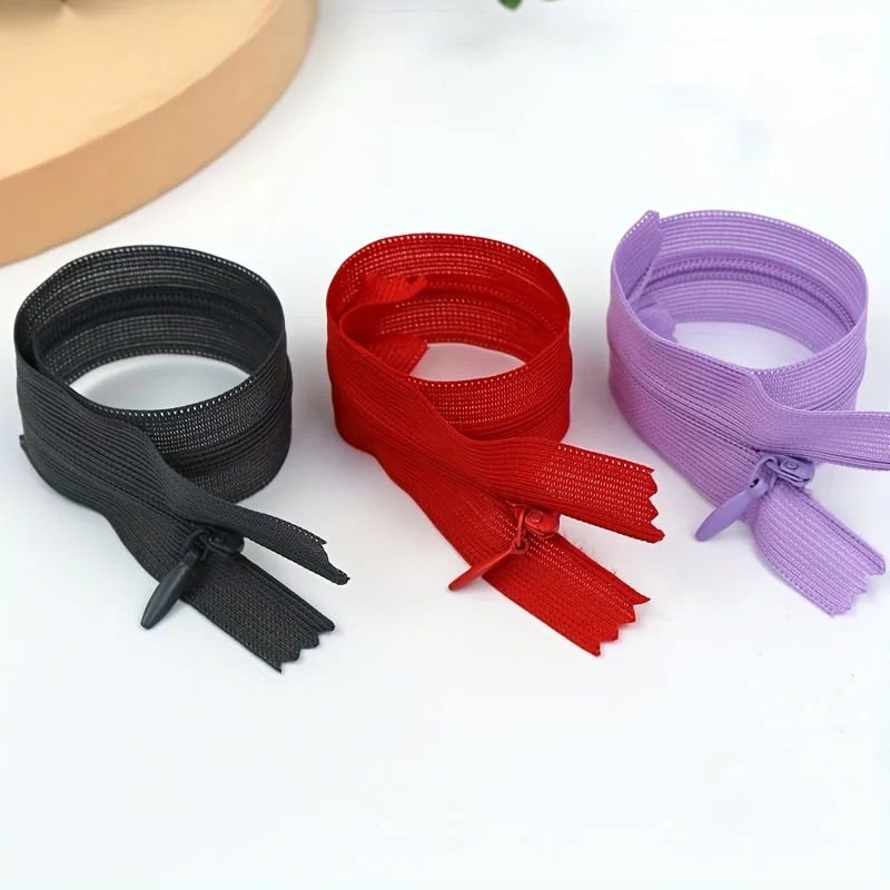 10pcs 3# Nylon 60cm Invisible Zippers, Assorted Colors, Lace Sewing Zippers For Dresses, Pillows, Assorted Closure Tailoring