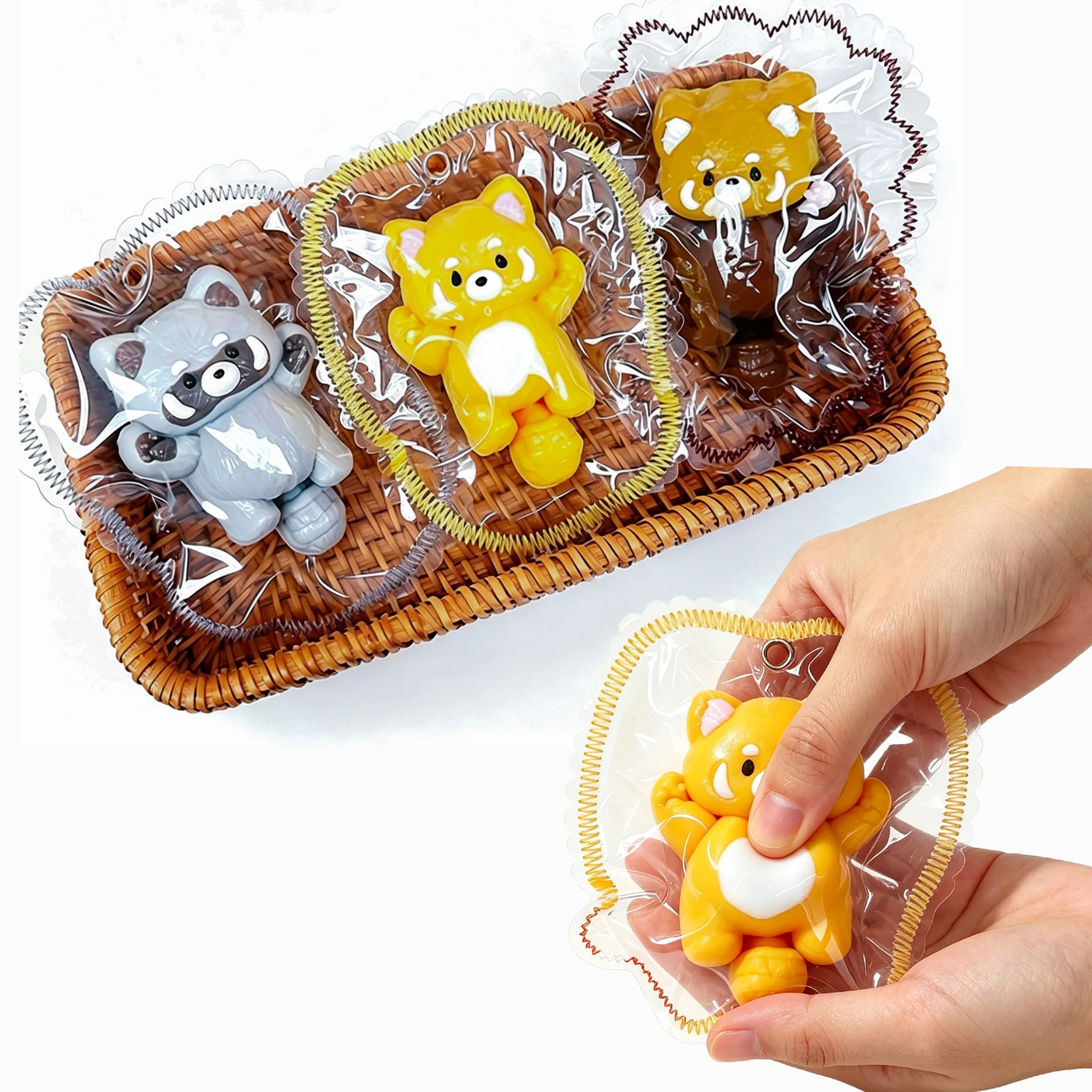 Soft Anti Stress Toy Cute Racoon Red Panda Silicone Food-Grade Keyring Edge-Stitching Style Hand Relaxation Stress Relief Toy