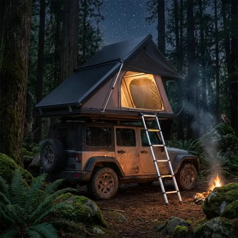 Foldable SUV Hard Shell Roof Tent Straight Bracing Type Double Layer 4 Person Four-Season Waterproof Camping Tent 4X4 Offroad