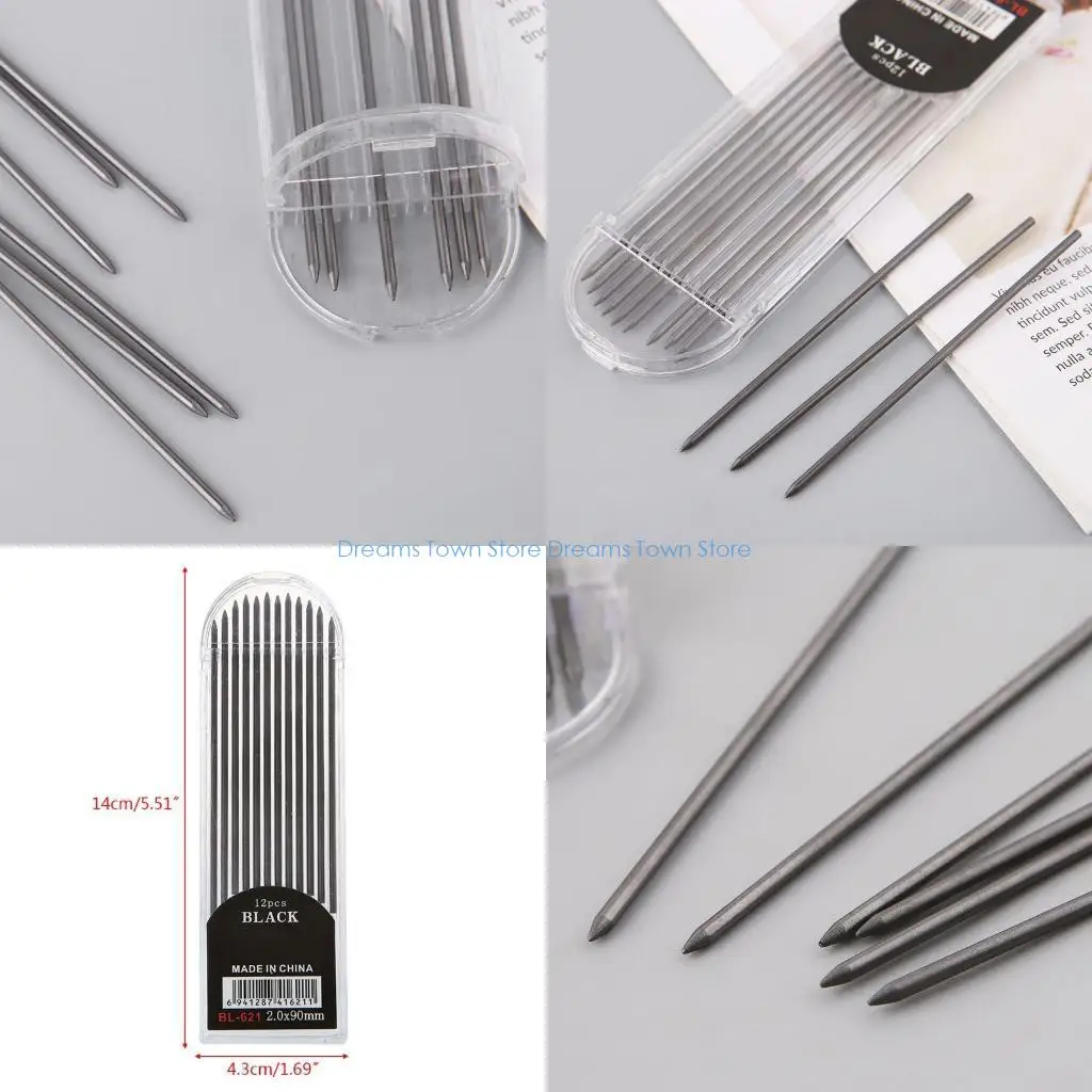 

HX6A 12 шт., 2,0 мм механический карандаш, черный, 2B, стержневые стержни, черновой рисунок, написание рукоделия