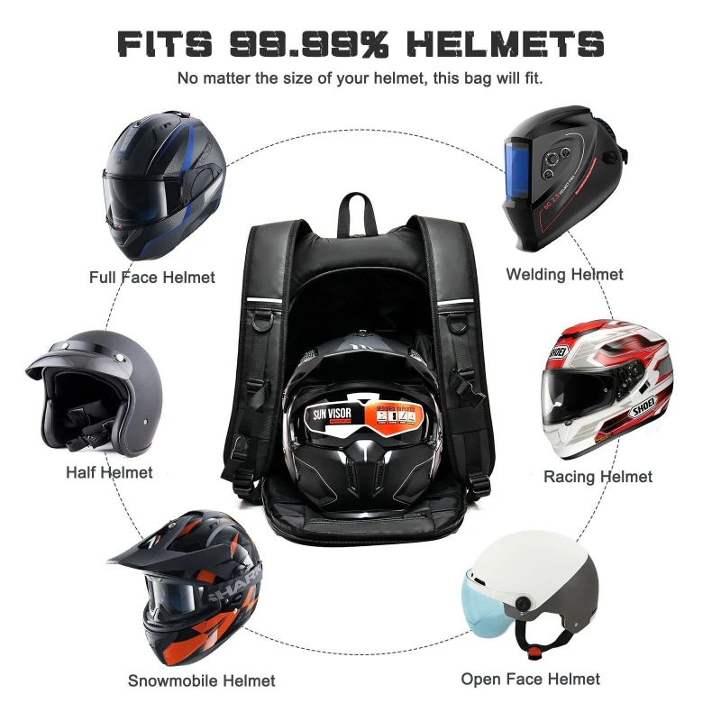 Motorcycle Backpack Waterproof Oxford Fabric with Reflective Strips for Night Riding -Helmet Storage Commuter Adventure Bike Bag