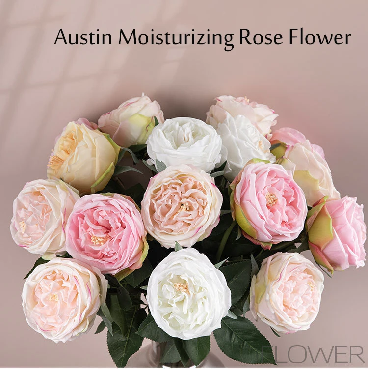 4 Stück Latex-Austin-Rosen, feuchtigkeitsspendende Pfingstrosen, künstliche Blumen mit echtem Touch, Brautstrauß, Hochzeitsblumenarrangement, Heimdekoration – Detail 1