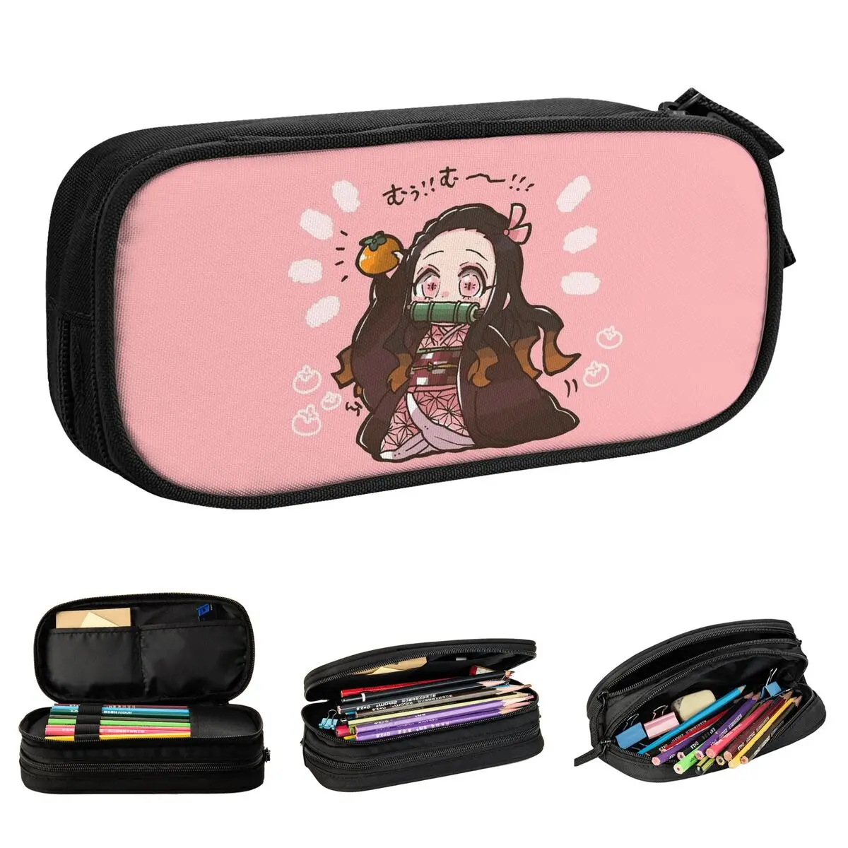 Bonito kimetsu não yaiba anime lápis caso kamado nezuko lápis bolsa caneta crianças sacos estudantes escola cosméticos papelaria
