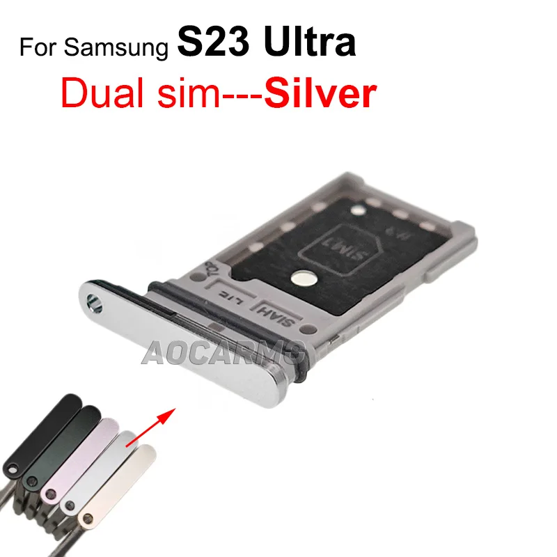 Aocarmo Single & Dual SIM Card Tray Card Slot Holder For Samsung Galaxy S23 Ultra S23Plus S23+ Replacement Parts