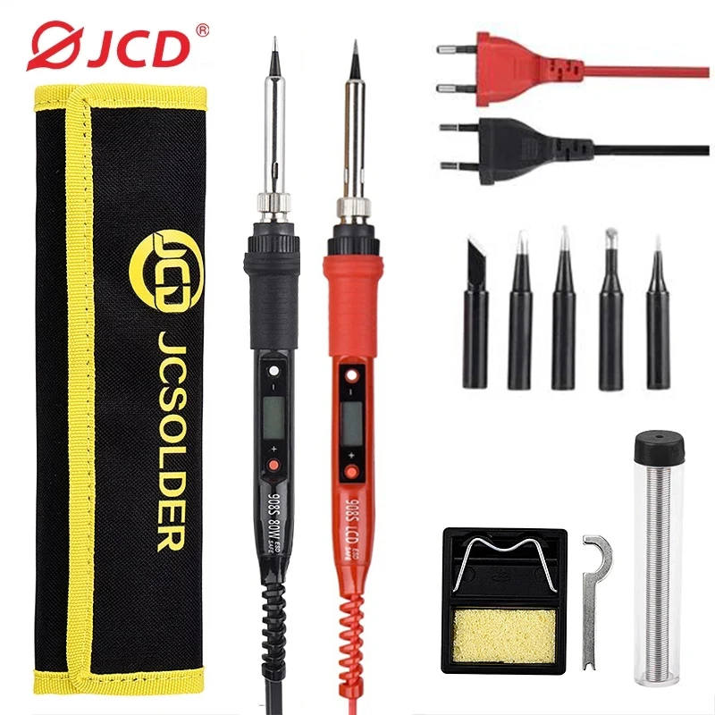 JCD-Kit de soldador eléctrico 908S, herramienta de reparación de soldadura, 80W, pantalla Digital LCD, temperatura ajustable, 220V/110V